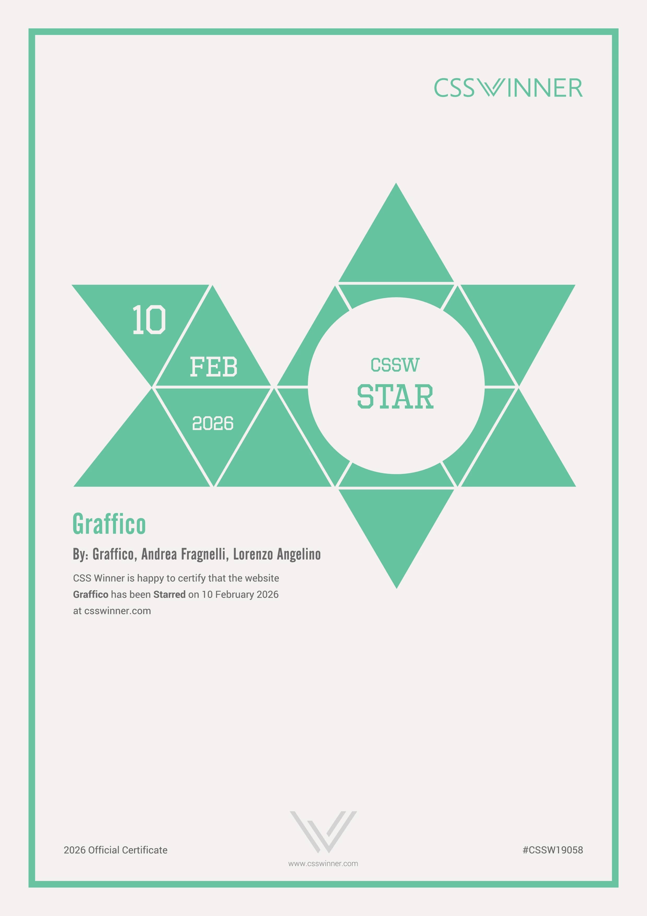 Certificato Stars Winner di CSS Winner per il sito Graffico