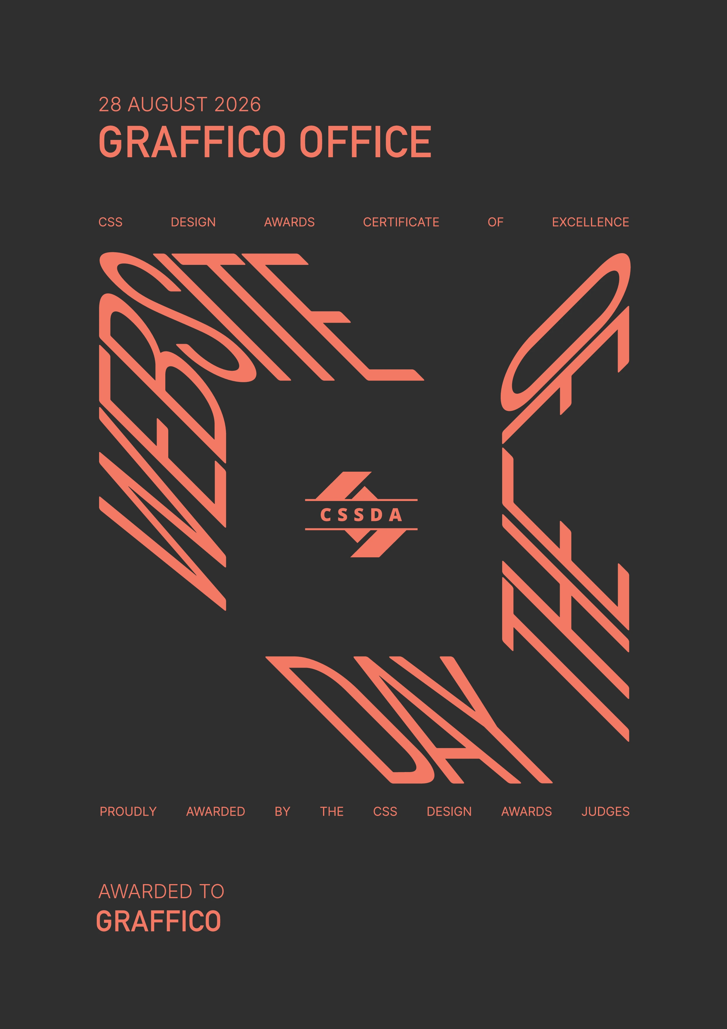 Certificato Website of the Day di CSS Design Awards per Graffico Office
