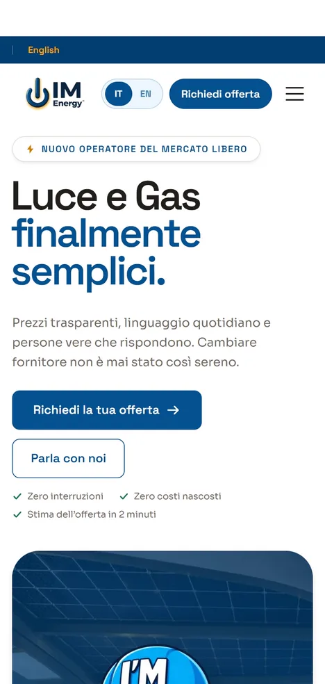 The I'M Energy website on a smartphone