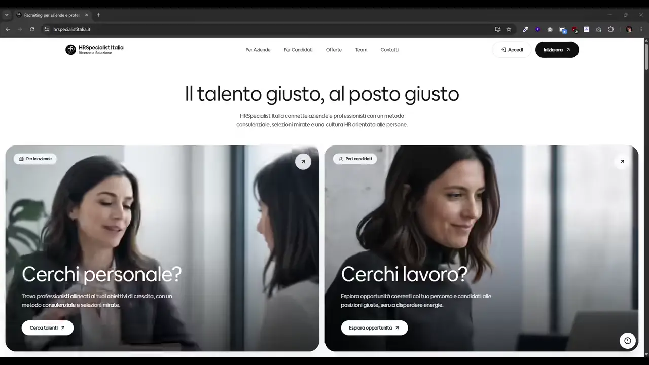 Il sito di HRSpecialist Italia su desktop