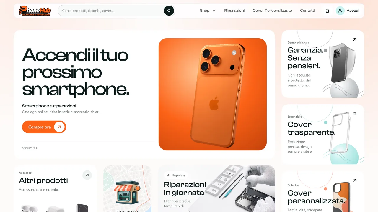 Il sito di PhoneHub su desktop