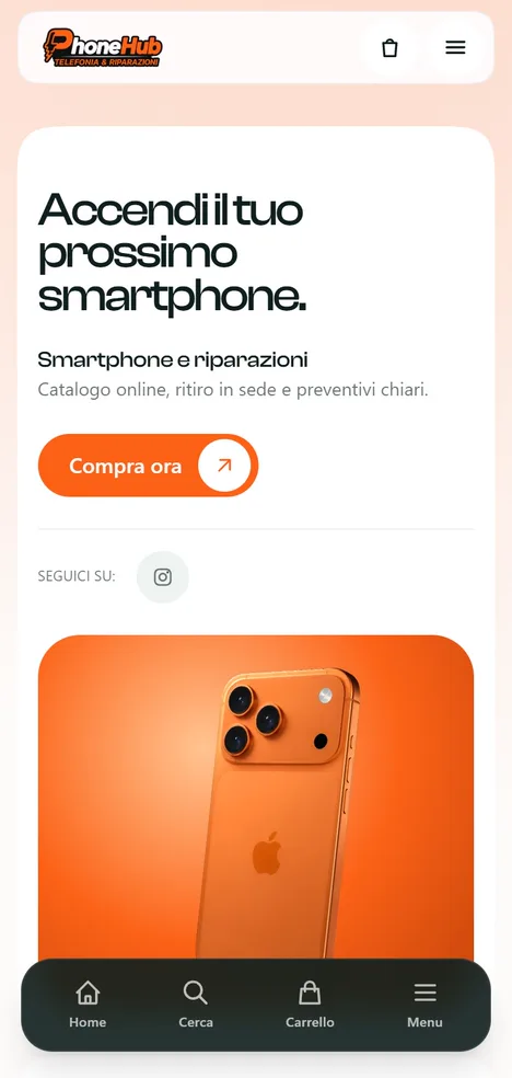 Il sito di PhoneHub su smartphone