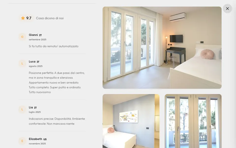 La scheda della Singola: la media e le recensioni degli ospiti, accanto alle foto della camera con il balcone