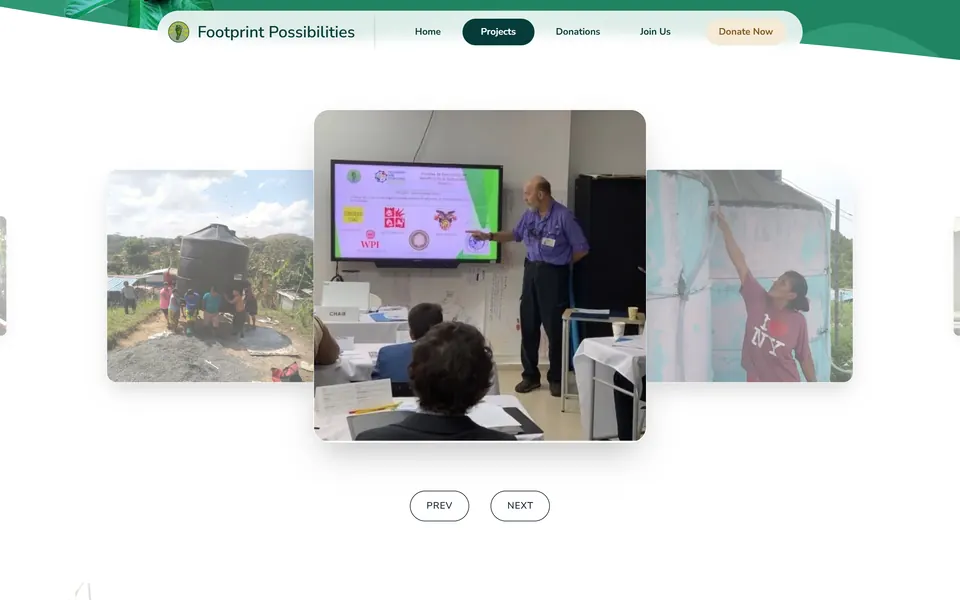 Il carosello di foto dal campo, con i pulsanti Prev e Next