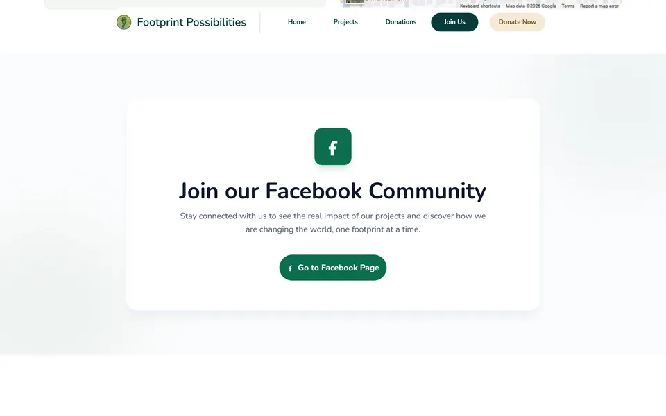 “Join our Facebook Community” con il pulsante per la pagina Facebook