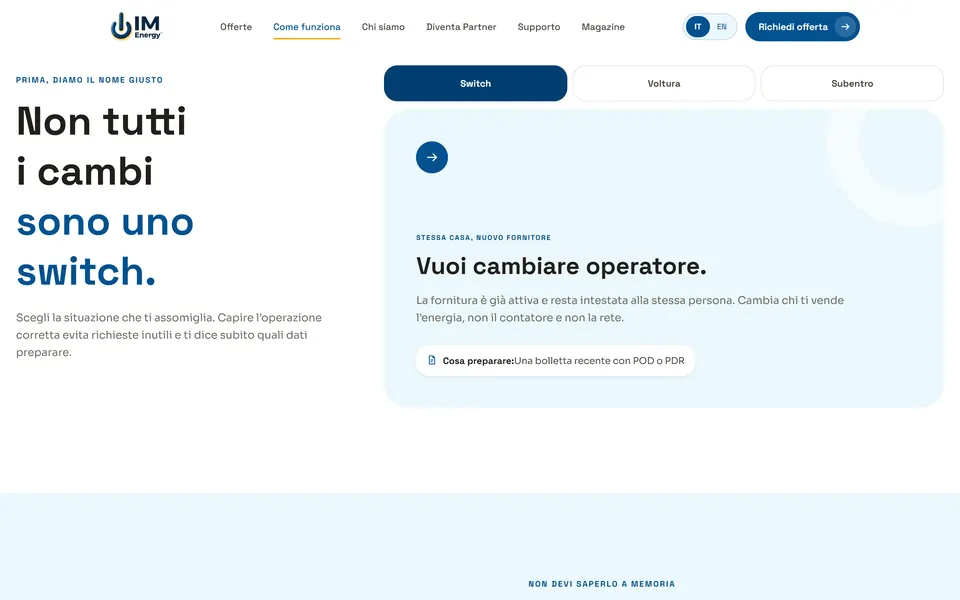 “Non tutti i cambi sono uno switch.” with the switch, transfer and takeover tabs