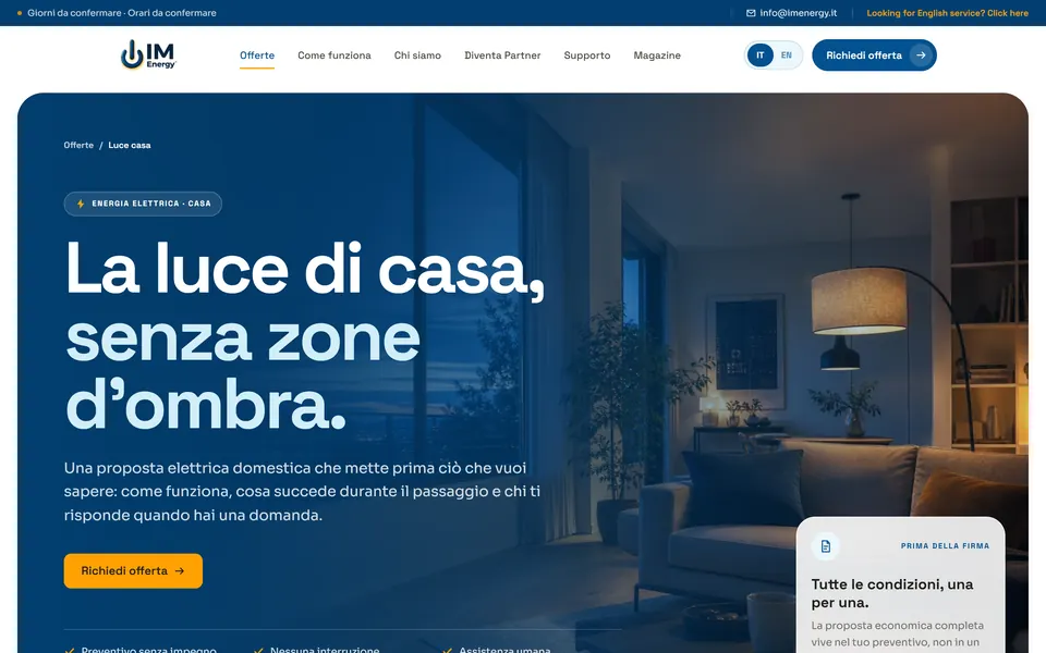 Home electricity page: “La luce di casa, senza zone d'ombra.”