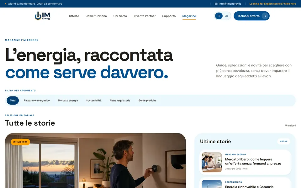 The magazine: “L'energia, raccontata come serve davvero.” with topic filters