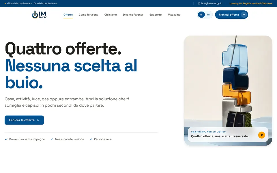 Offers page: “Quattro offerte. Nessuna scelta al buio.”