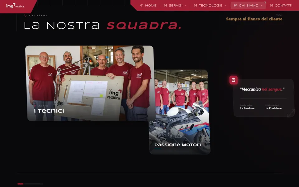 “La nostra squadra.”: le foto dei tecnici e la citazione “Meccanica nel sangue.”