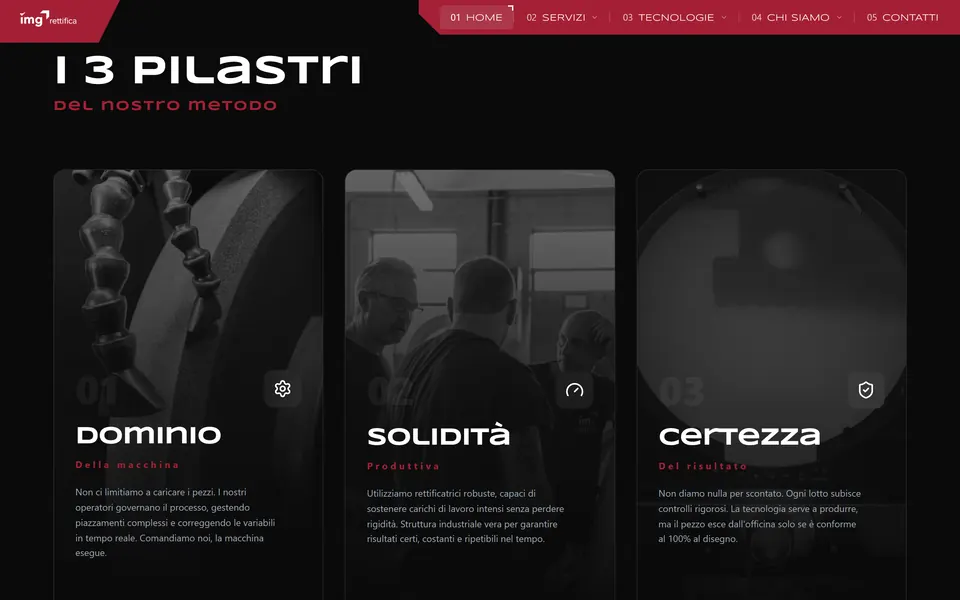 “I 3 pilastri del nostro metodo”: le schede Dominio, Solidità e Certezza con le foto in bianco e nero