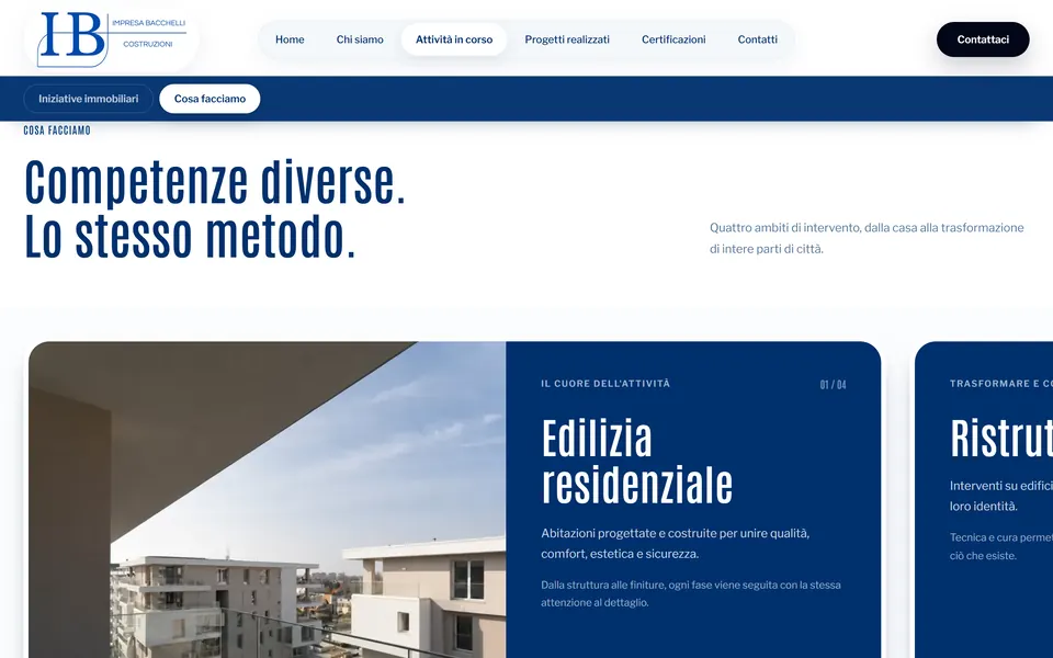 “Competenze diverse. Lo stesso metodo.” with the residential building card