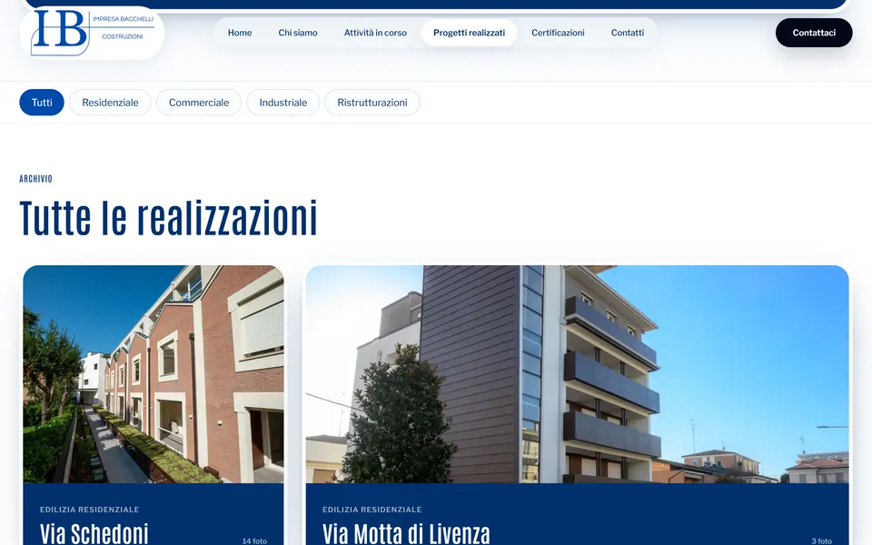 The archive of completed projects with filters by type and the project cards