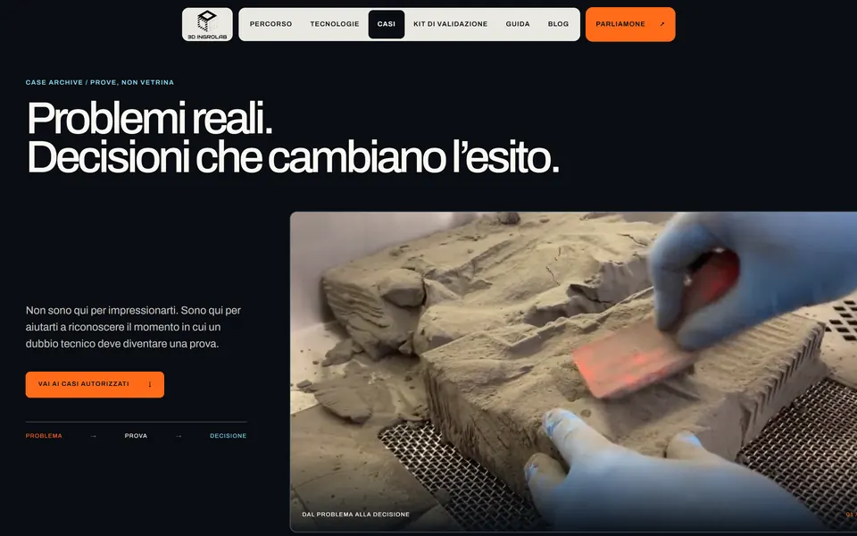Cases page: “Problemi reali. Decisioni che cambiano l'esito.”