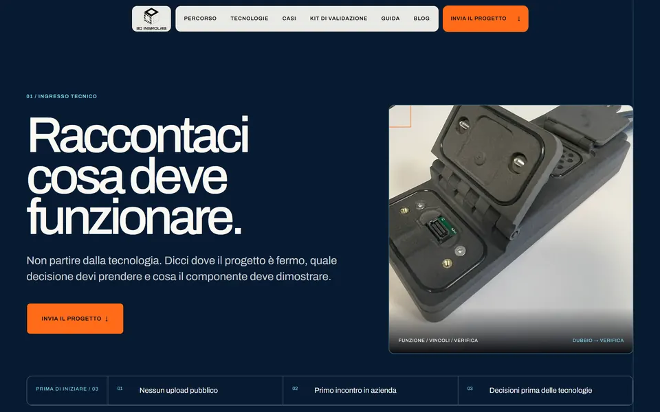 Contact page: “Raccontaci cosa deve funzionare.”