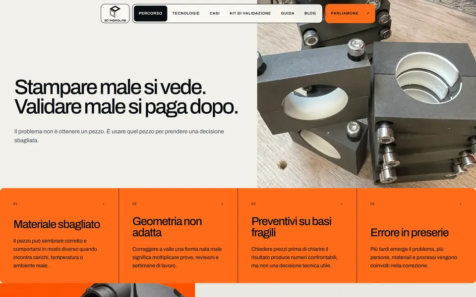 “Stampare male si vede. Validare male si paga dopo.” with four orange cards