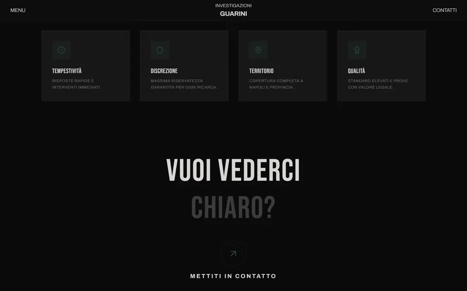 Promptness, discretion, local coverage and quality on four cards, then “Vuoi vederci chiaro?”