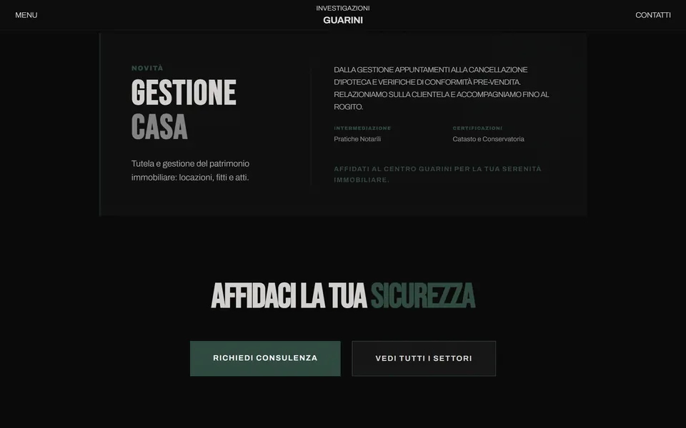The “Gestione casa” box and “Affidaci la tua sicurezza”, with the Richiedi consulenza button