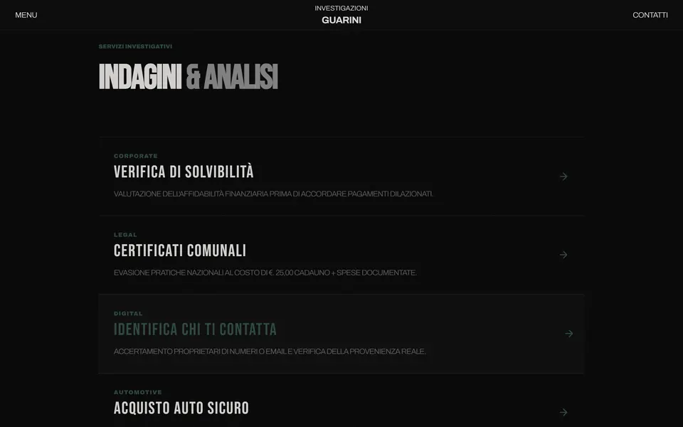 “Indagini & analisi”: solvency checks, municipal certificates, finding out who is contacting you