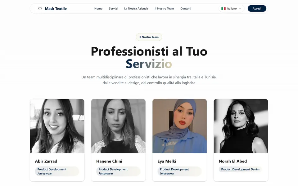 Our Team page: “Professionisti al Tuo Servizio” with the team member cards