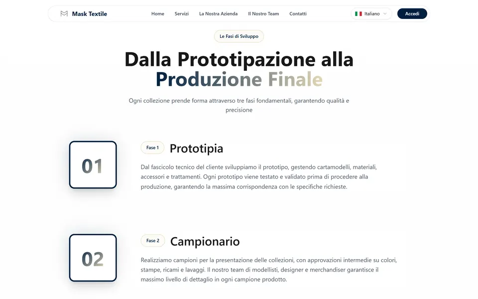 “Dalla Prototipazione alla Produzione Finale”: stage 01 Prototipia and stage 02 Campionario