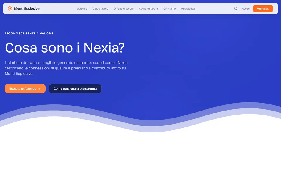 La pagina “Cosa sono i Nexia?” su fondo blu