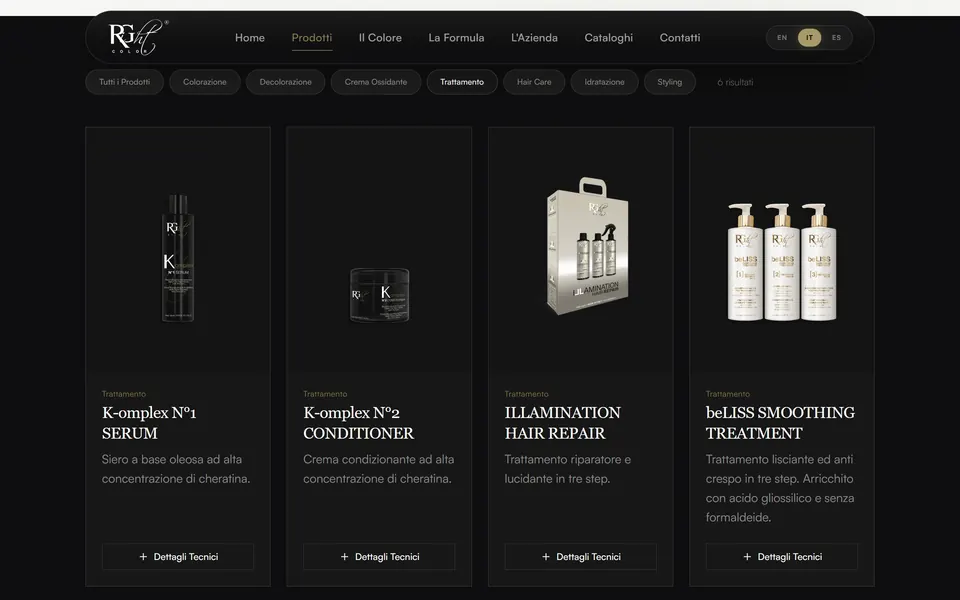 La griglia dei prodotti filtrata su Trattamento: K-omplex N°1 Serum, K-omplex N°2 Conditioner, Illamination Hair Repair e beLISS Smoothing Treatment